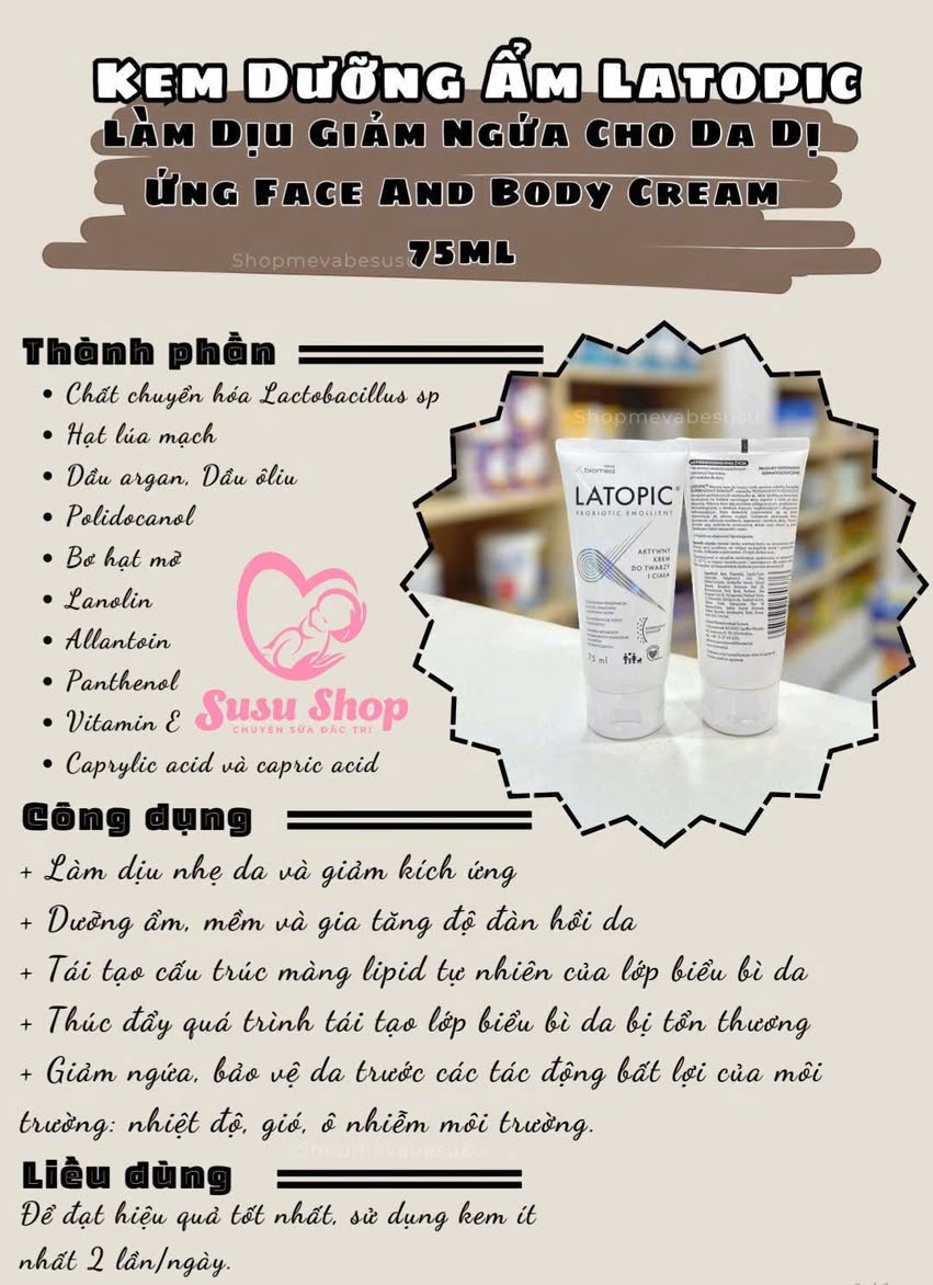 Kem bôi Latopic Probiotic Emollient Active Face and Body Cream